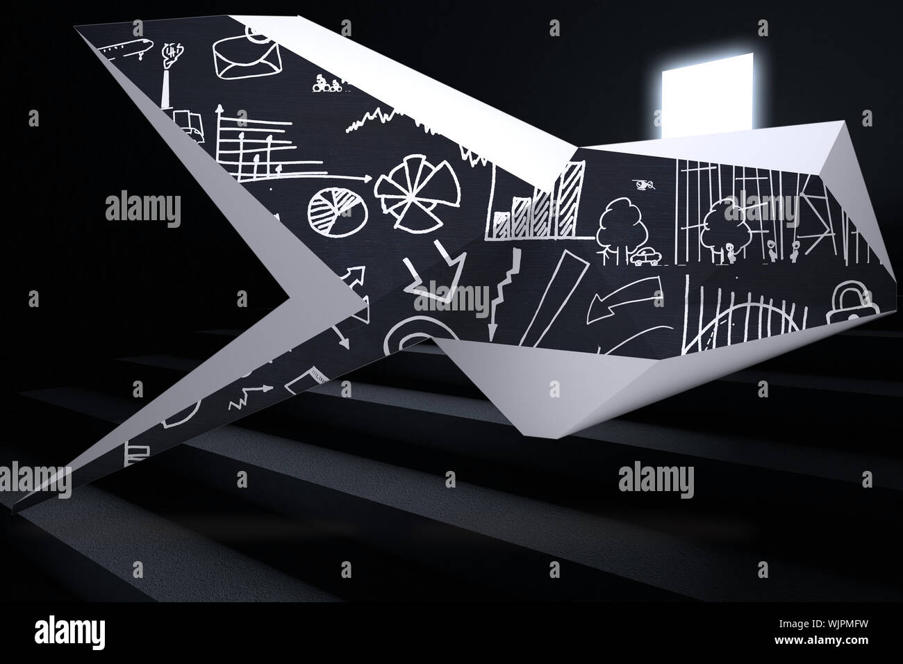Brainstorm on abstract screen against steps leading to light in the ...