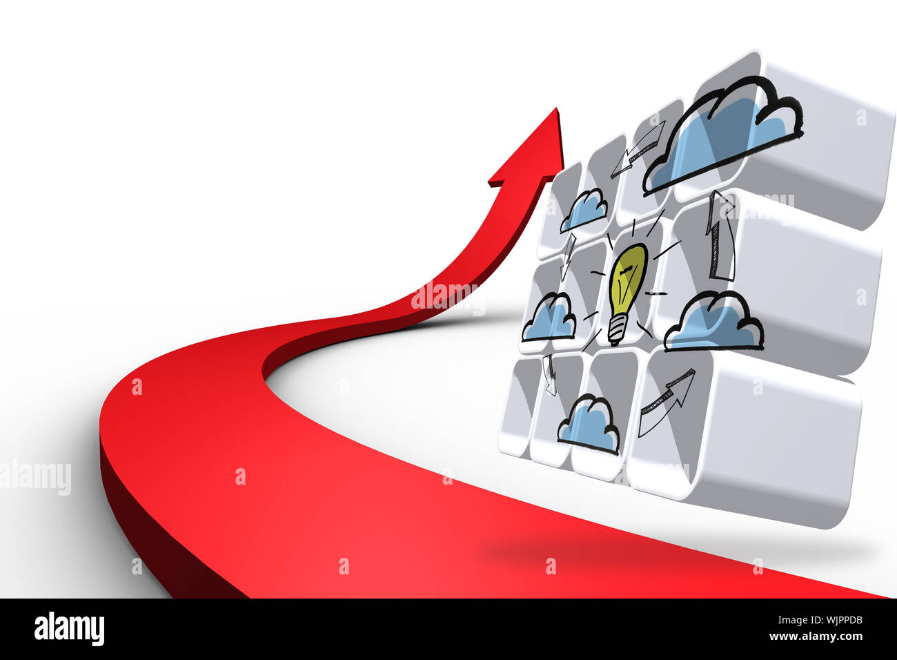 Cloud computing idea cycle on abstract screen against red arrow pointing up Stock Photo