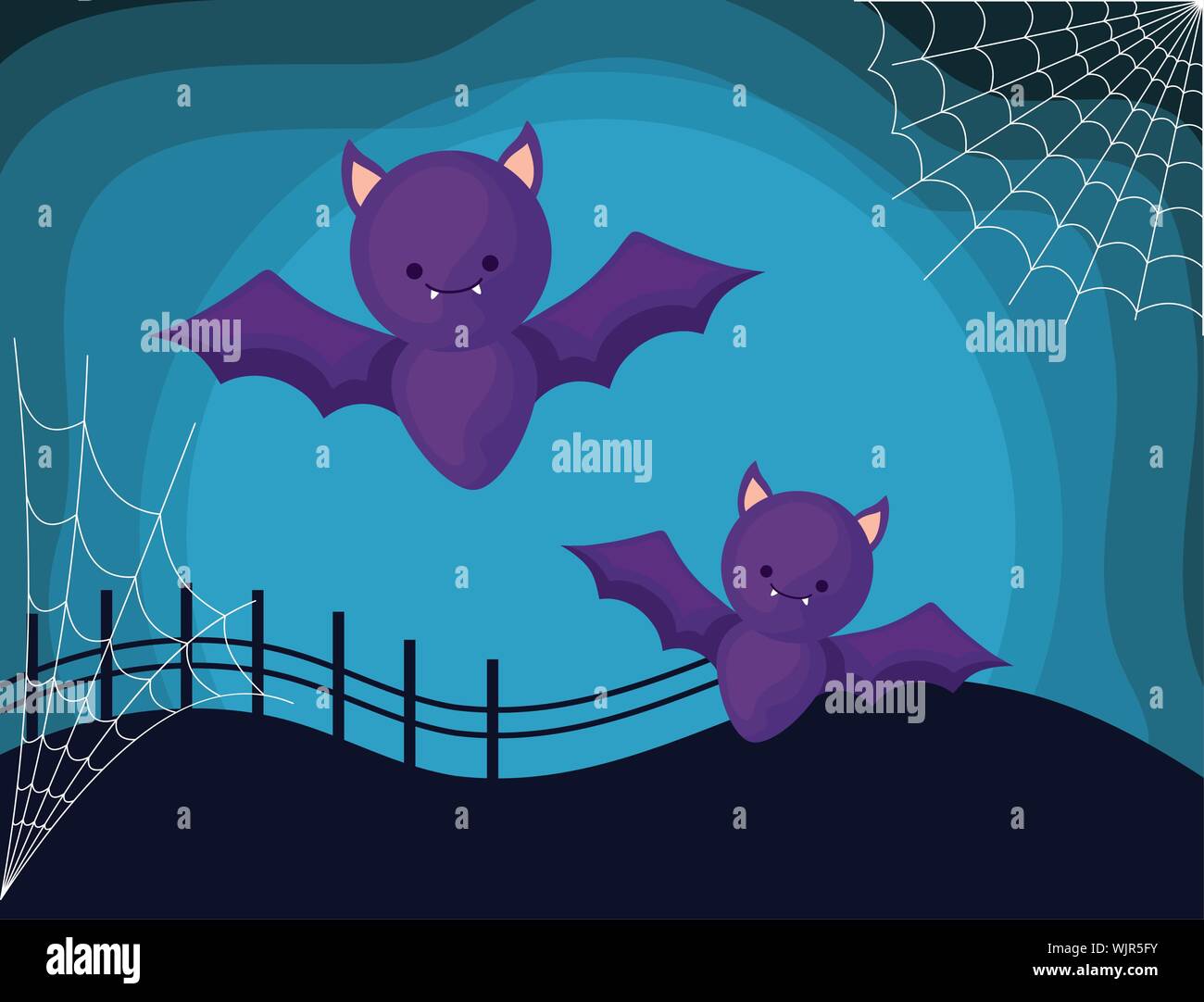 bats flying in scene halloween vector illustration design Stock Vector ...