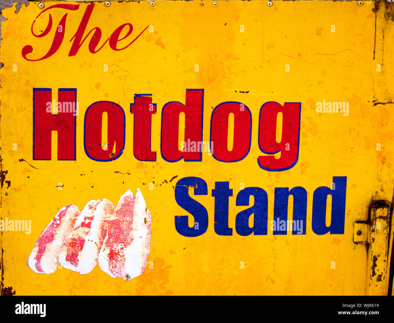 close up of a hotdog stand sign Stock Photo