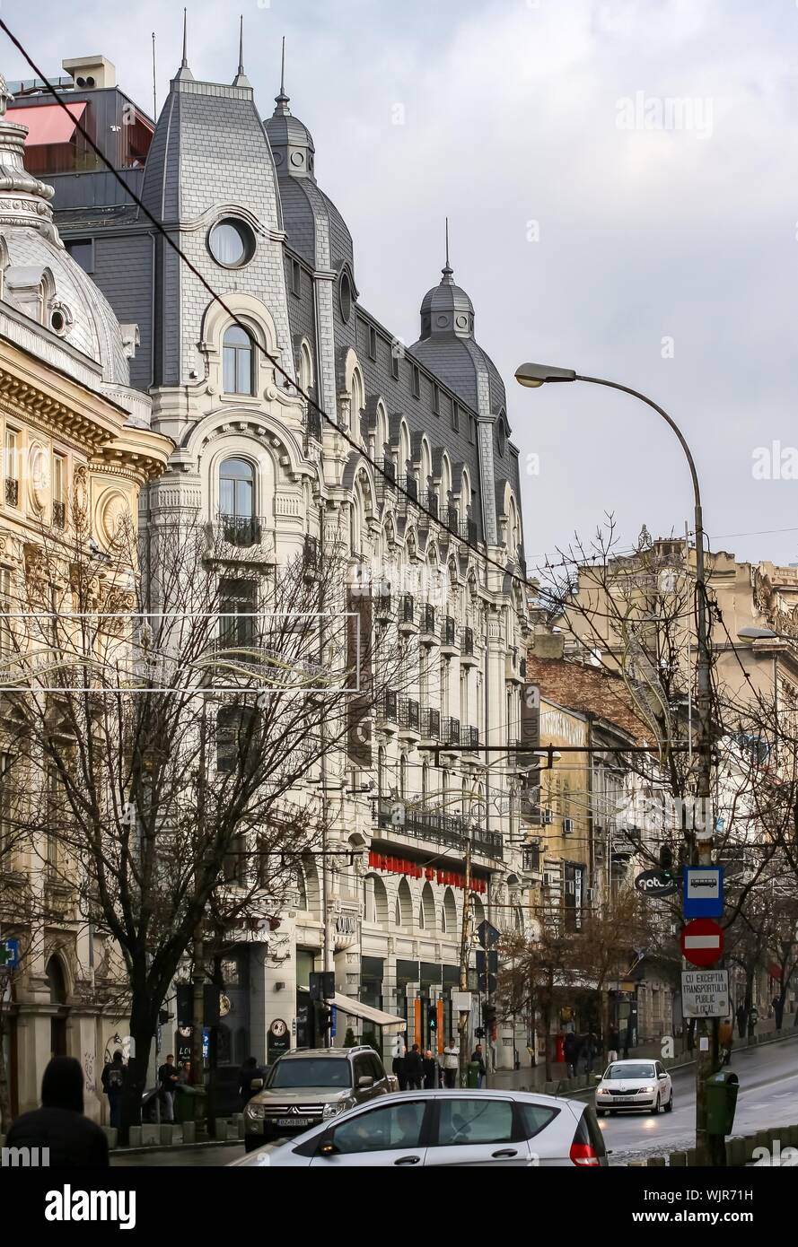 Bucharest, Romania - November 15, 2018: The beautiful building of the Cismigiu Hotel, built in 1912, where The Gambrinus Beer House is located on the Stock Photo