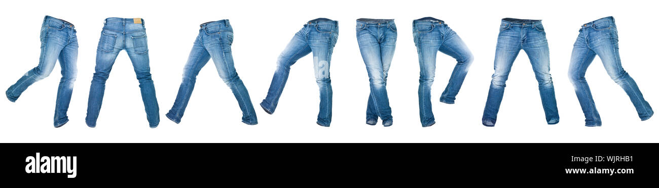 Collage of Worn blue jeans isolated on white background Stock Photo - Alamy