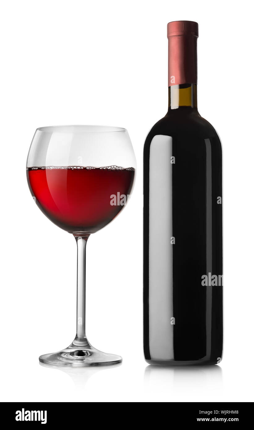 Glass and bottle of red wine isolated on white background Stock Photo ...