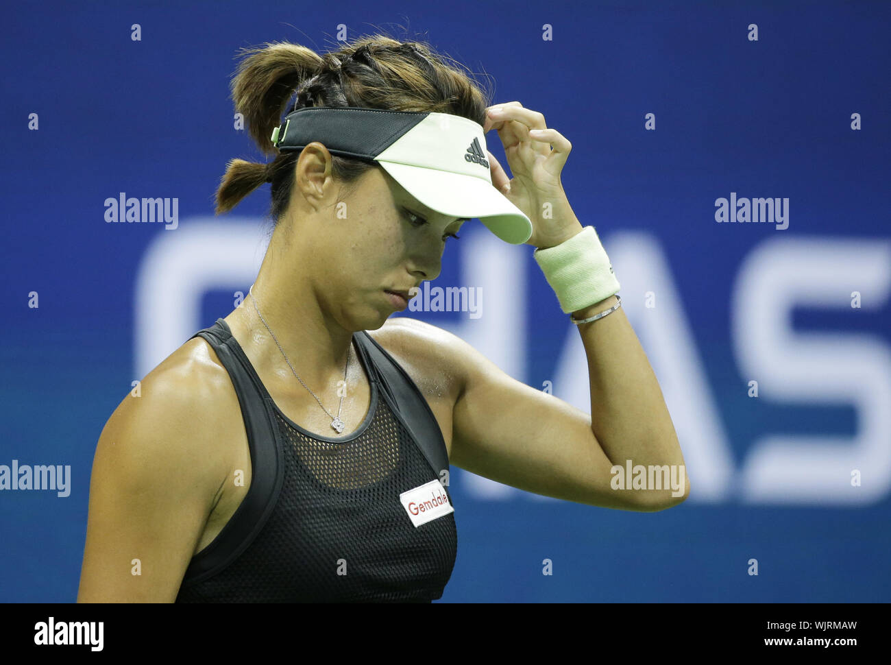 Flushing Meadow, United Stated. 03rd Sep, 2019. Qiang Wang of China scratches her head losing in straight sets to Serena Williams in the quarterfinals in Arthur Ashe Stadium at the 2019 US Open Tennis Championships at the USTA Billie Jean King National Tennis Center on Tuesday, September 3, 2019 in New York City. Photo by John Angelillo/UPI Credit: UPI/Alamy Live News Stock Photo