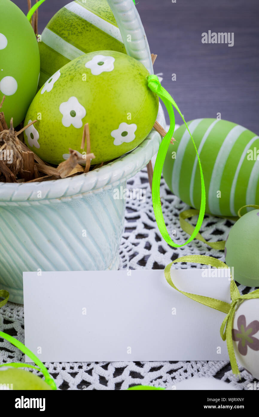 Colourful green Easter eggs in straw Stock Photo Alamy Colourful green Easter eggs in straw Stock Photo Alamy