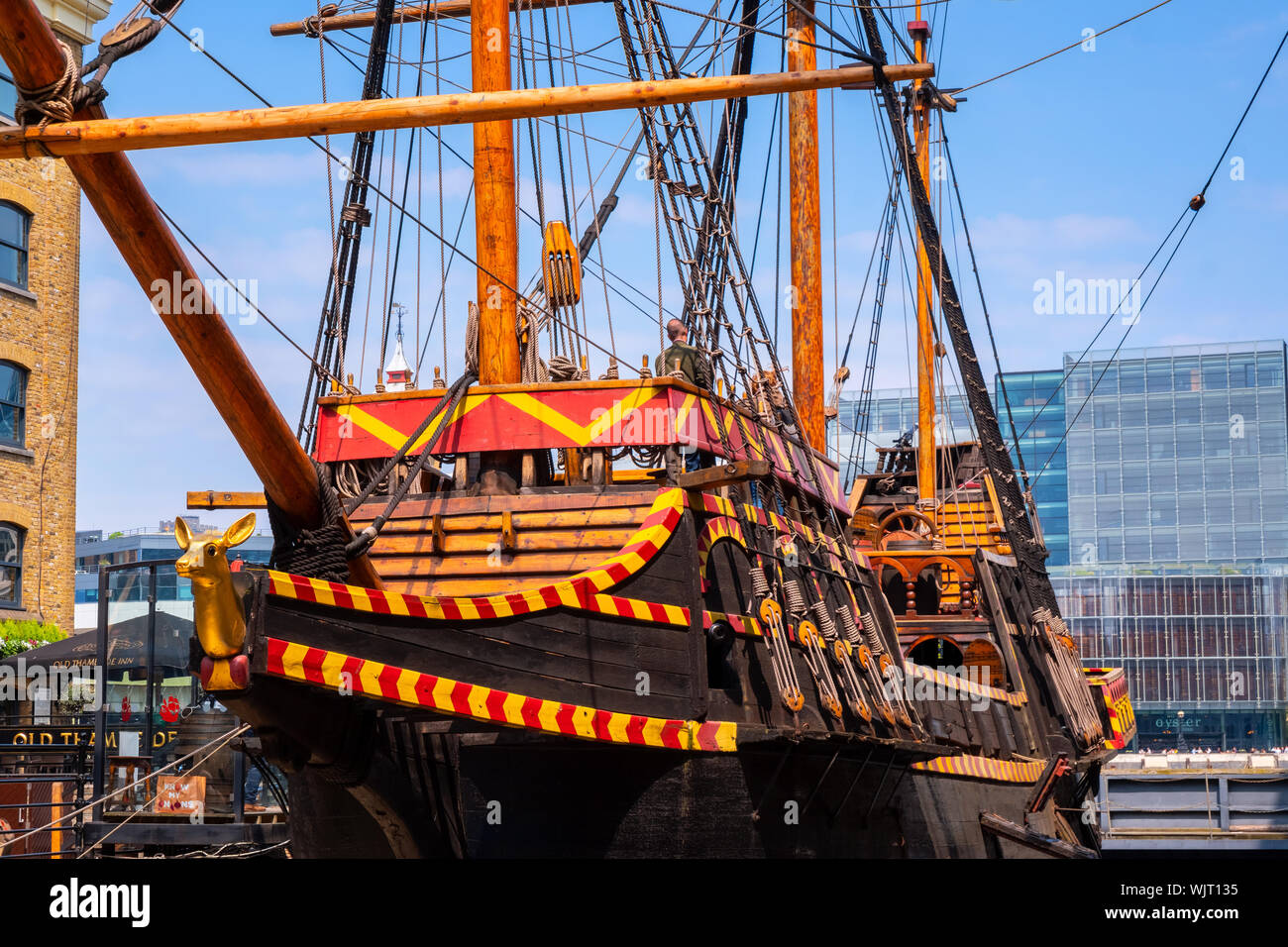 London UK May 23 2018 The Replica Of The Golden Hinde The UK london-uk-may-23-2018-the-replica-of-the-golden-hinde-the-uk