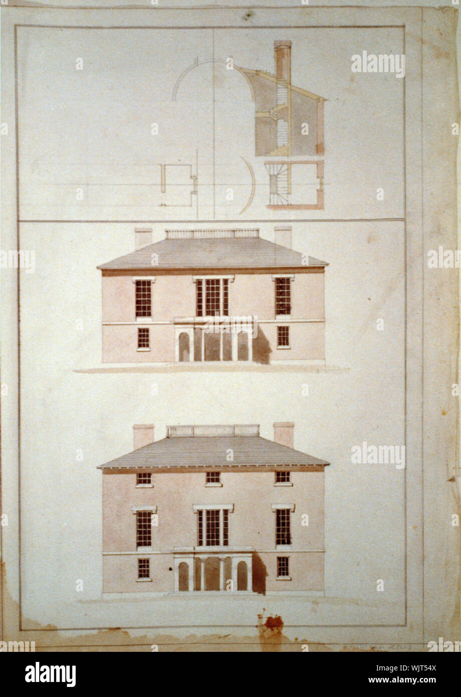 House (Pope House) for John Pope, Lexington, Kentucky. Elevations, sections, and roof framing