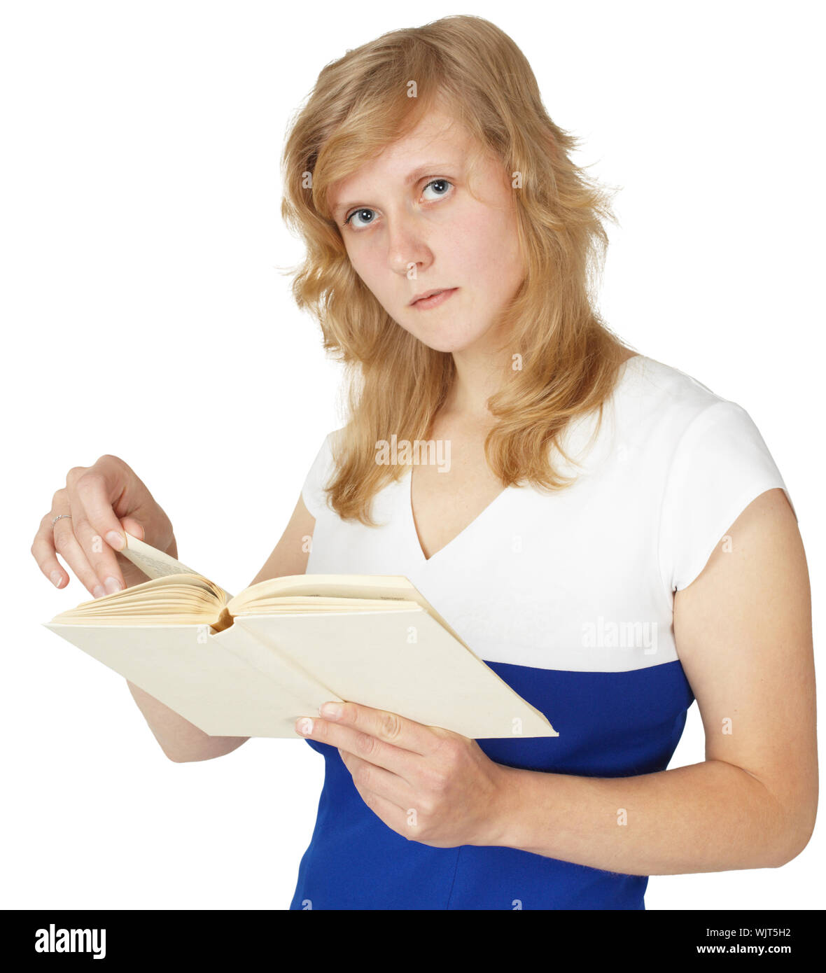 A girl reads a book isolated on a white background Stock Photo - Alamy