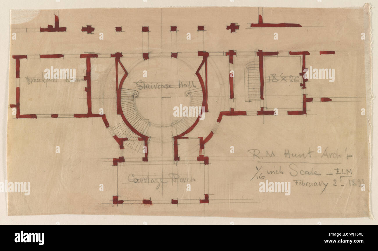 House (The Breakers) for Cornelius Vanderbilt, Newport, Rhode Island. Plan of staircase hall and