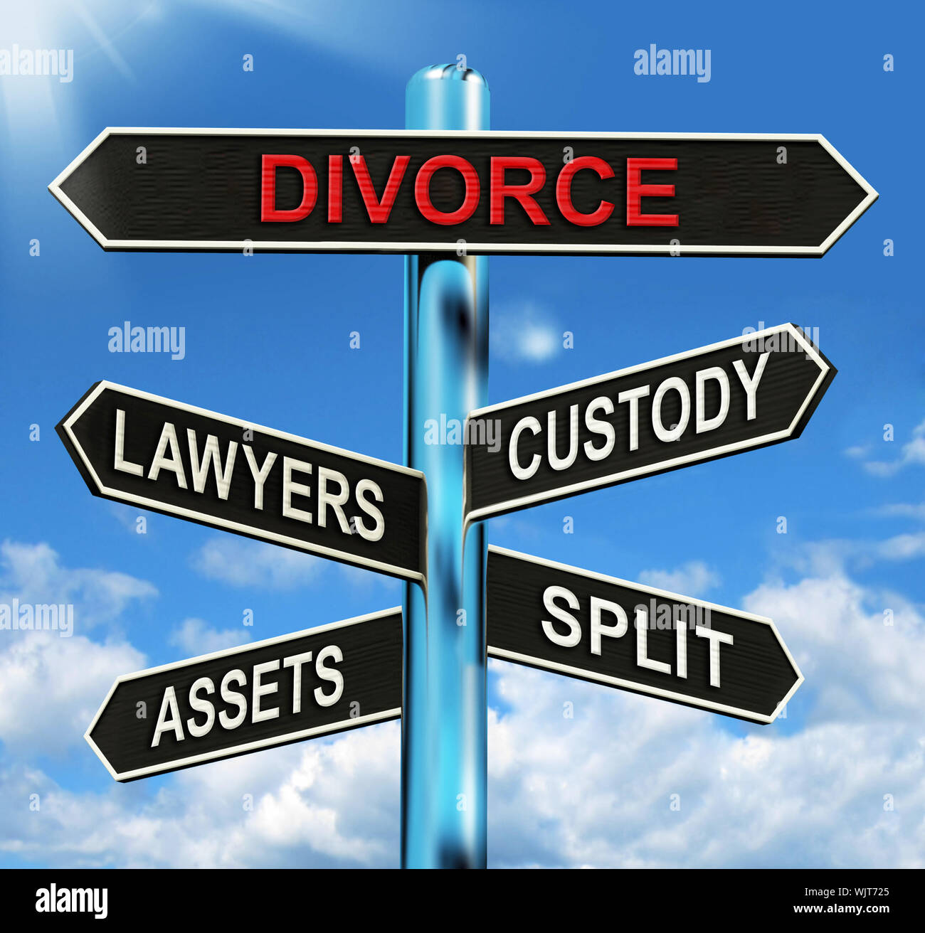 Divorce Signpost Meaning Custody Split Assets And Lawyers Stock Photo ...