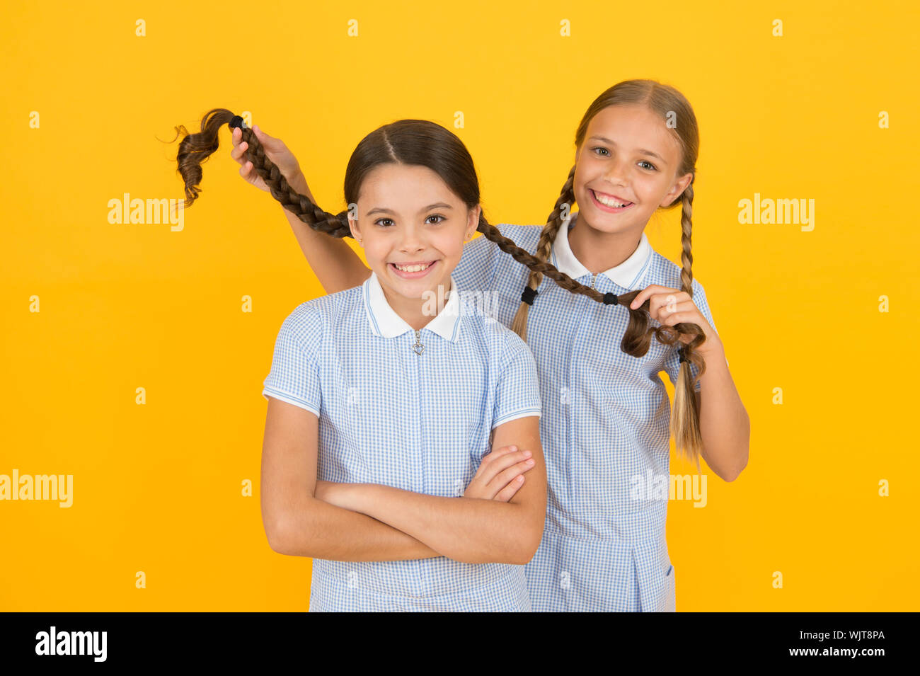 Little Girls Playing With Cute Braids Beautiful Schoolgirls