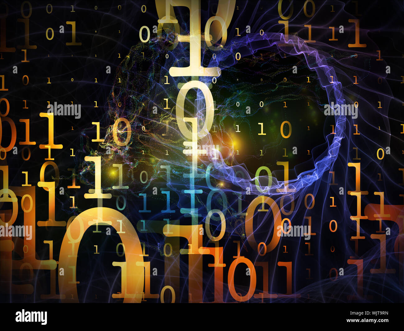 Number in Space series. Arrangement of numbers, fractal textures and lights on the subject of