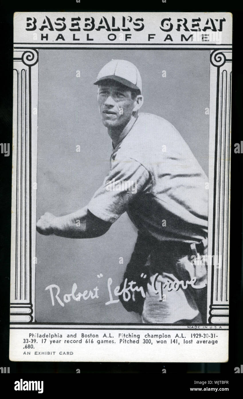 Vintage photo card of Lefty Grove, iconic Hall of Fame baseball player. Stock Photo