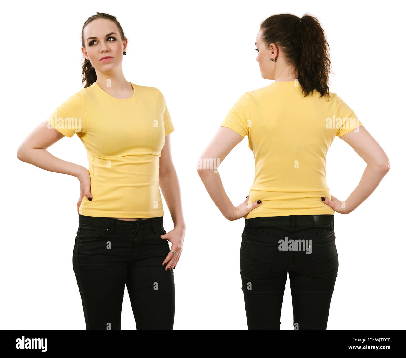 Download Female Yellow Blank T Shirt Back High Resolution Stock Photography And Images Alamy PSD Mockup Templates