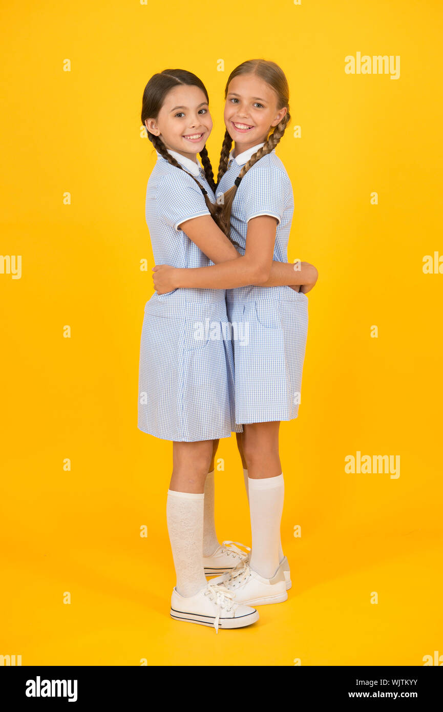 Friendly Hug Beautiful Schoolgirls Best Friends Back To School