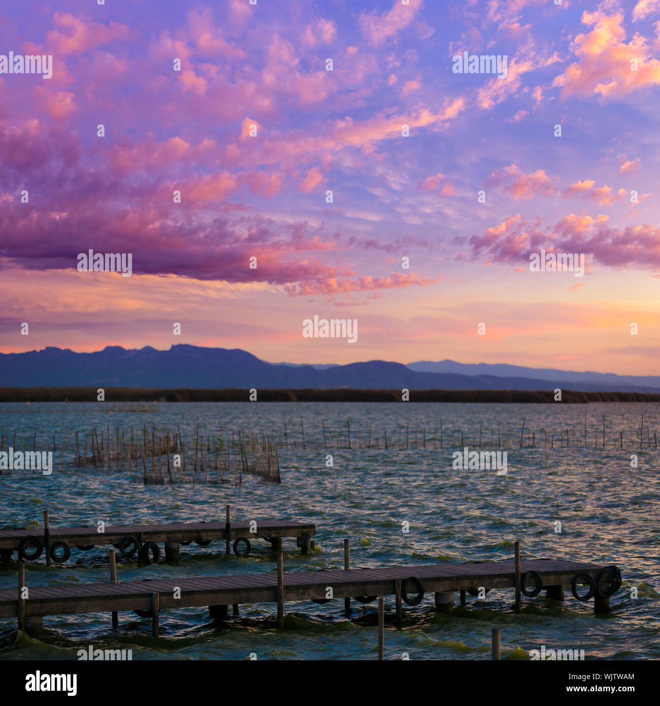 Albufera sunset lake park in Valencia el saler colorful sky of Spain Stock Photo