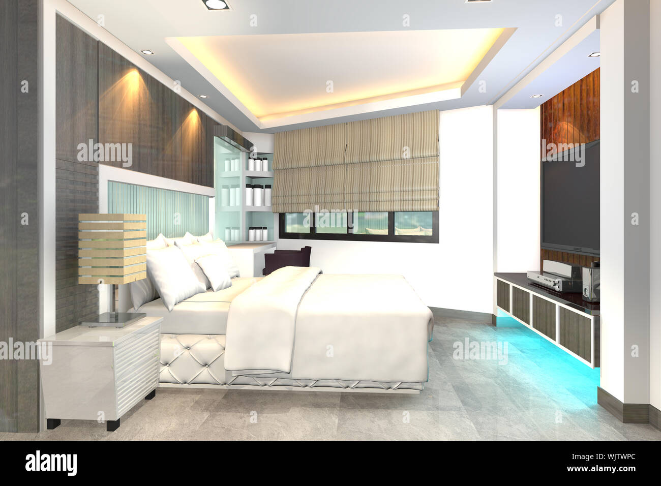 Interior Design 3D Perspective: Master Bedroom Stock Photo - Alamy