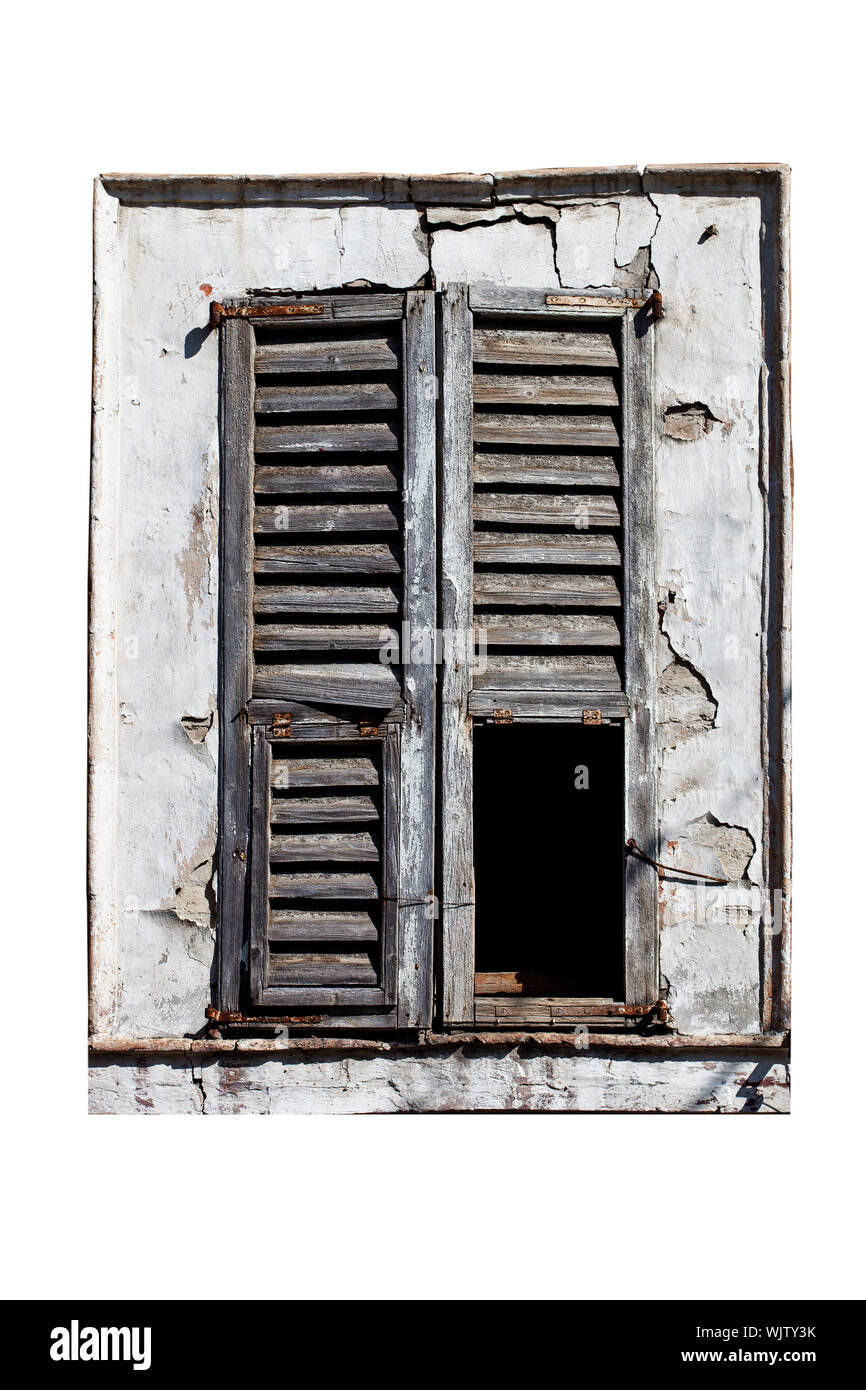 closed window with old wood shutters on white background Stock Photo ...