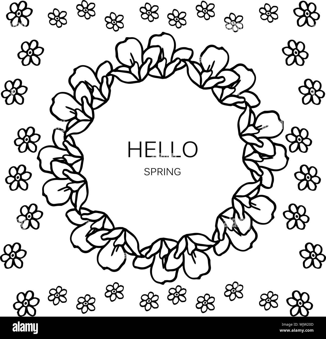 Hello spring, card with decorative of leaf flower frame. Vector Stock ...