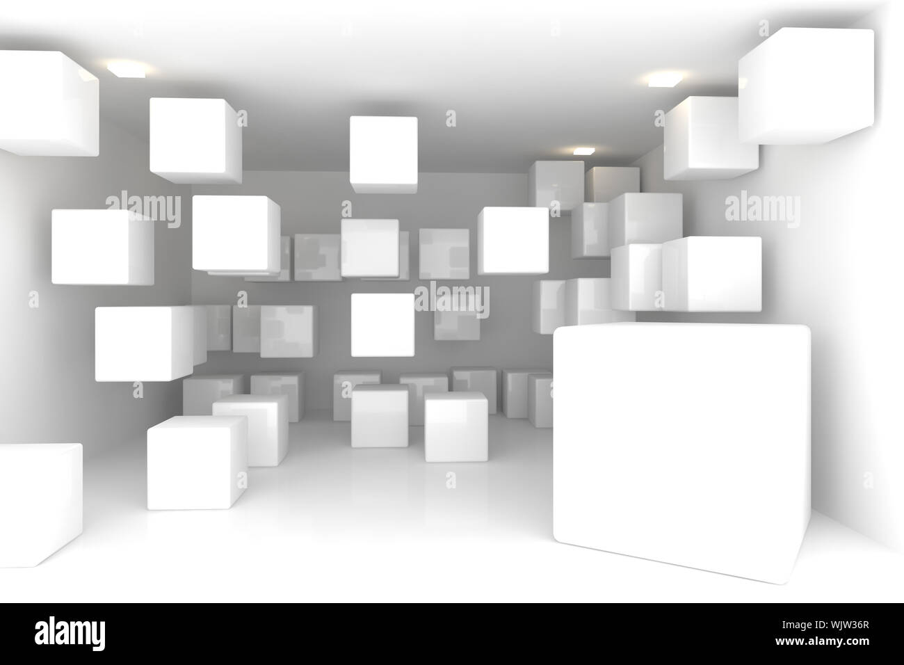 Abstract interior rendering with empty room color box display Stock ...