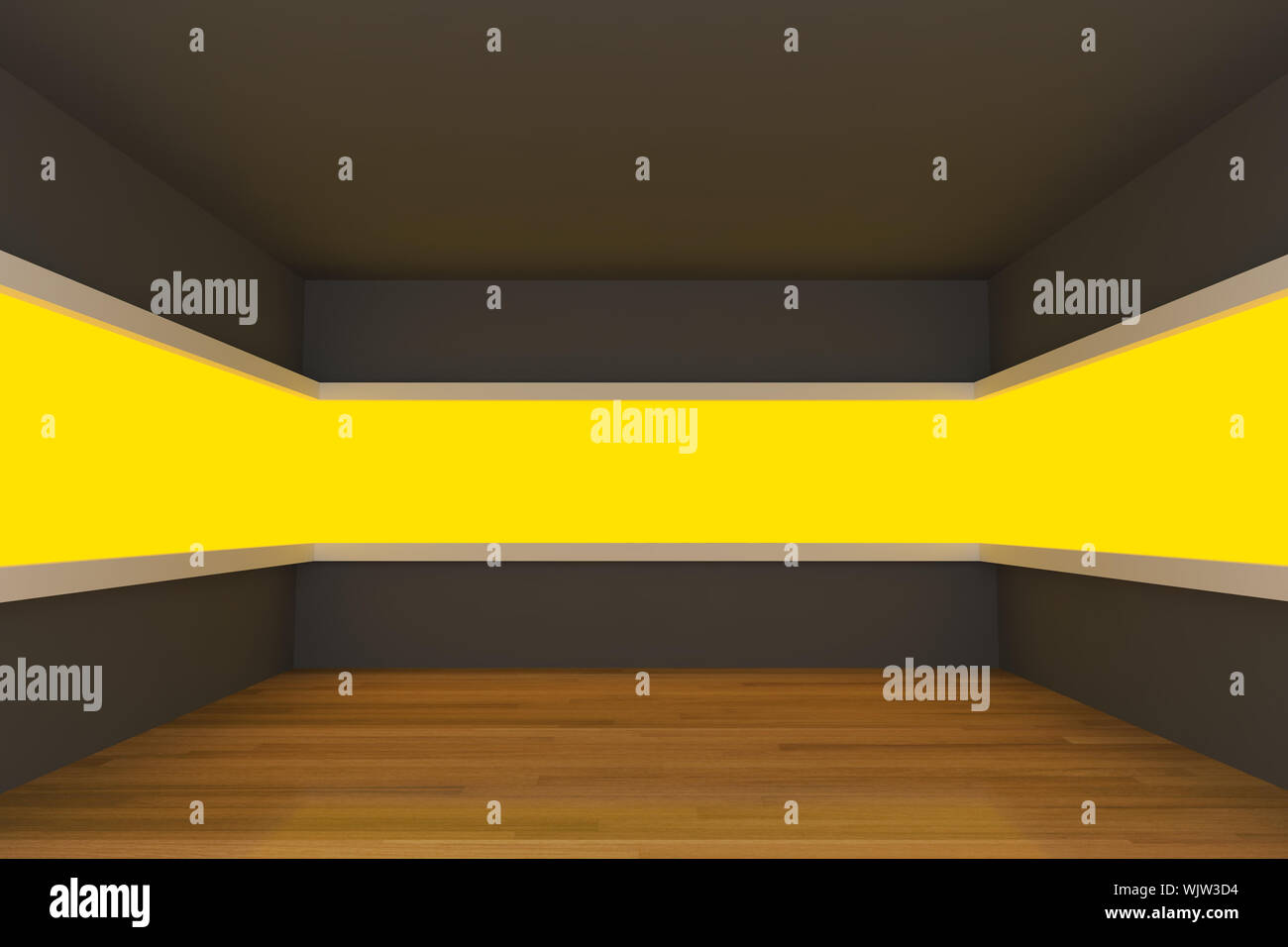 Empty room with light shelves and decorated with wooden floors Stock
