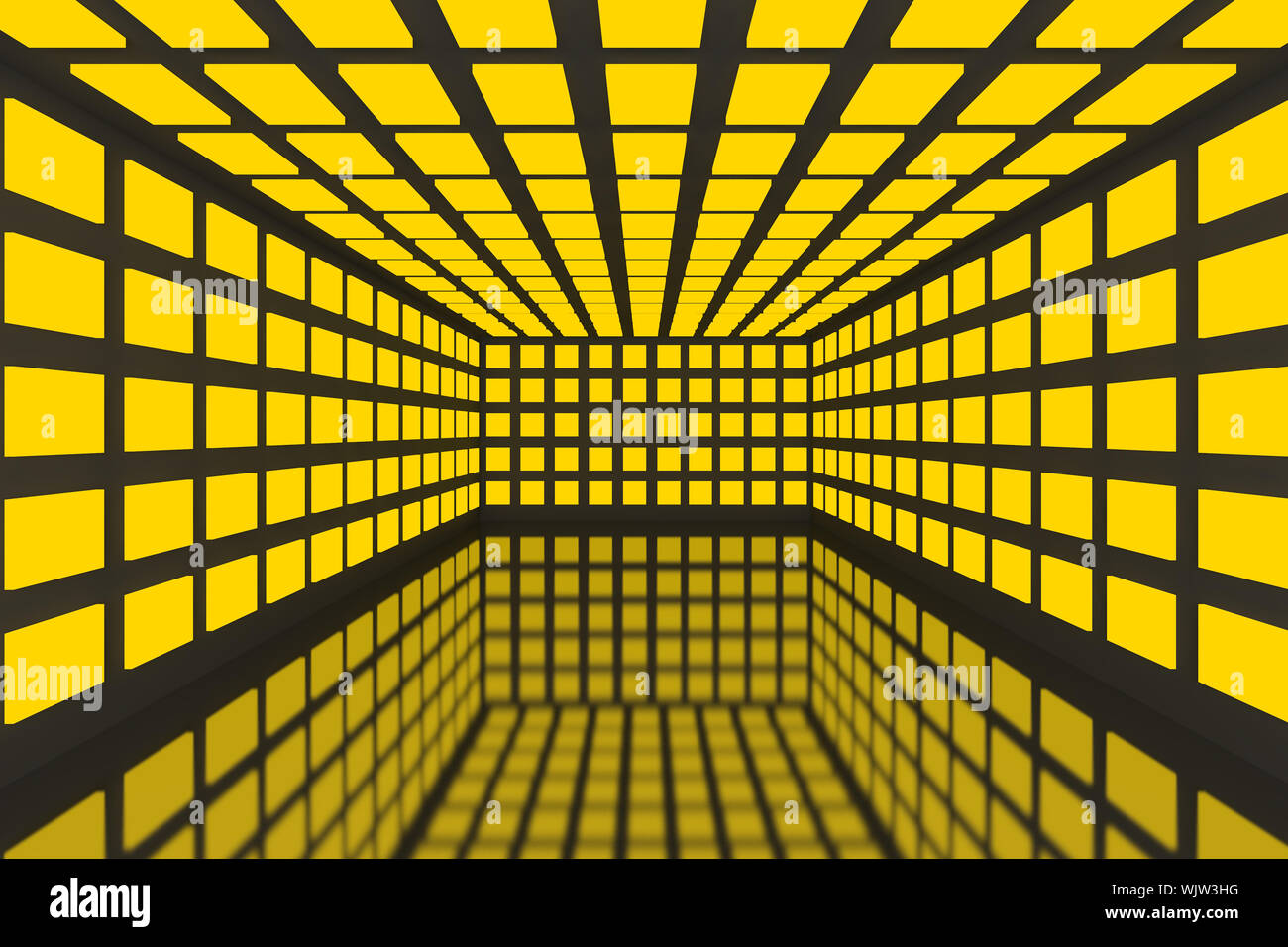 Empty room with abstract color yellow lighting and black wall Stock
