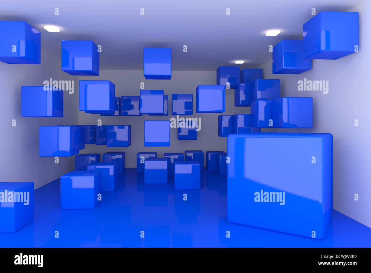 Abstract interior rendering with empty room color box display Stock ...