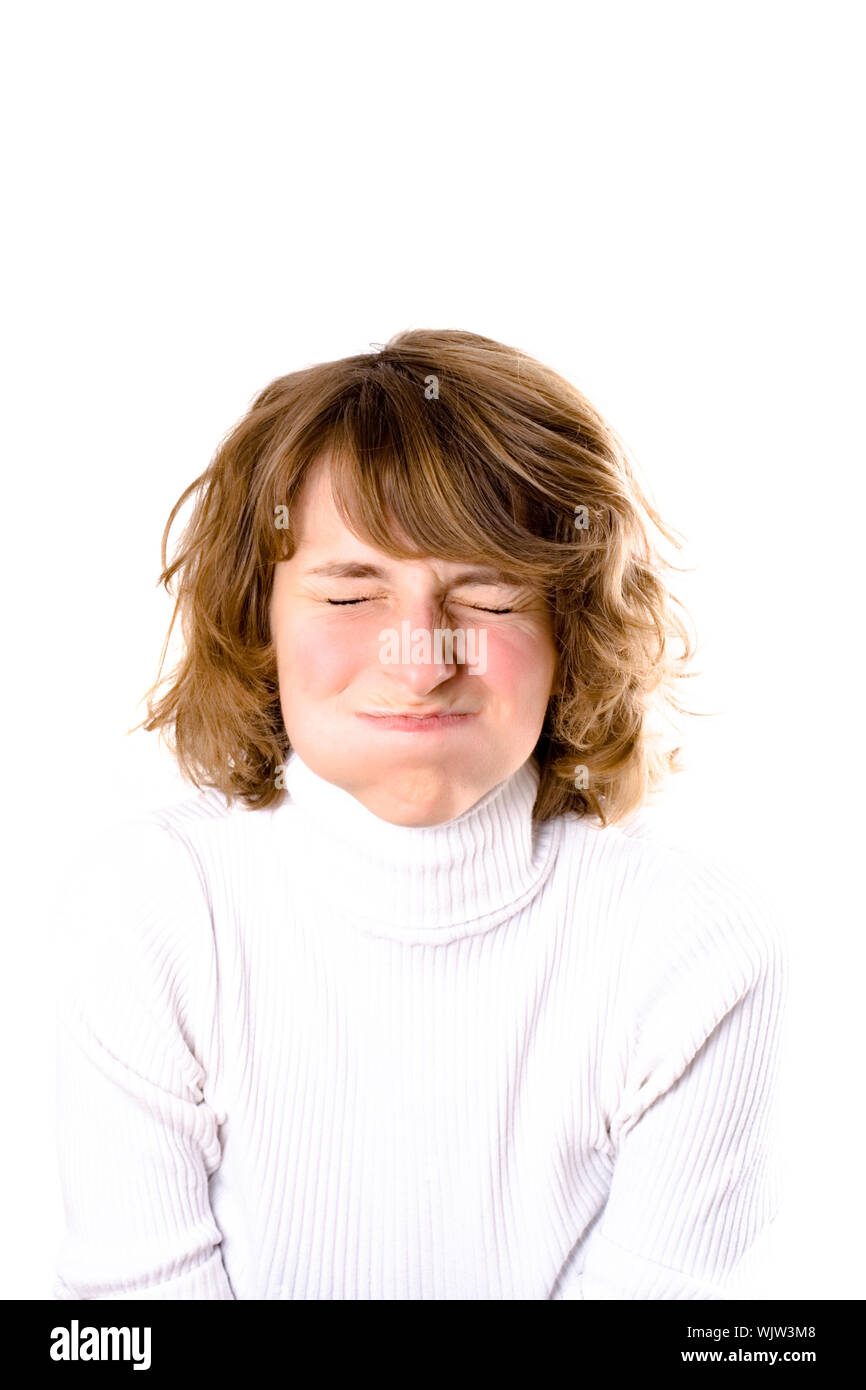 portrait of pretty woman with closed eyes on white background Stock ...