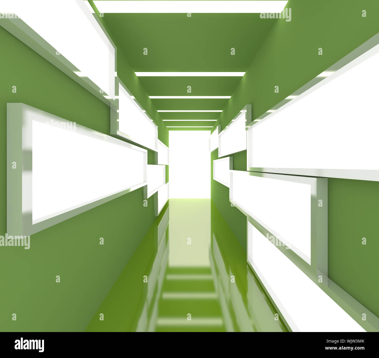 Abstract interior rendering with empty room color box frame display ...