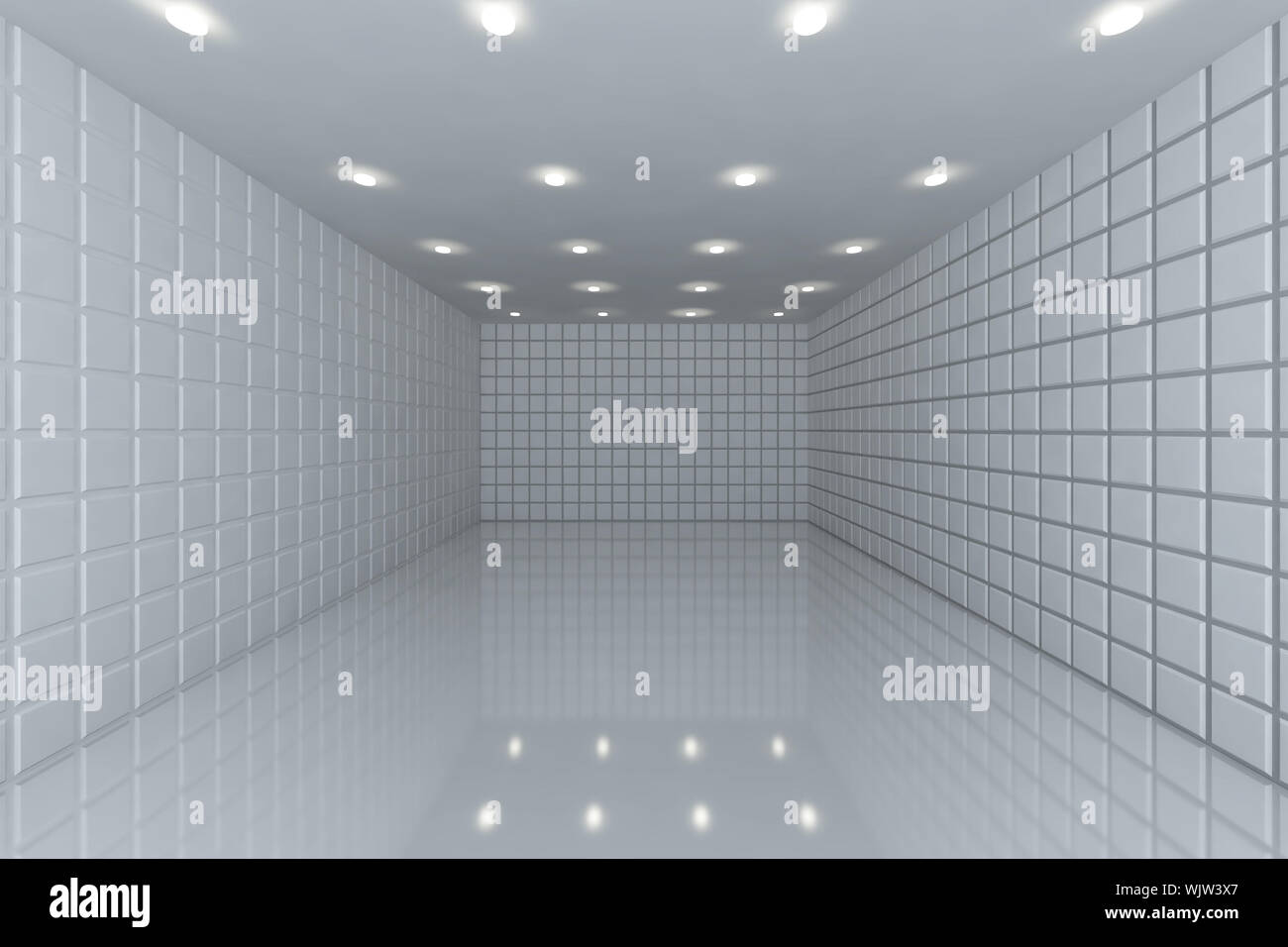 Empty room with color white tile wall Stock Photo