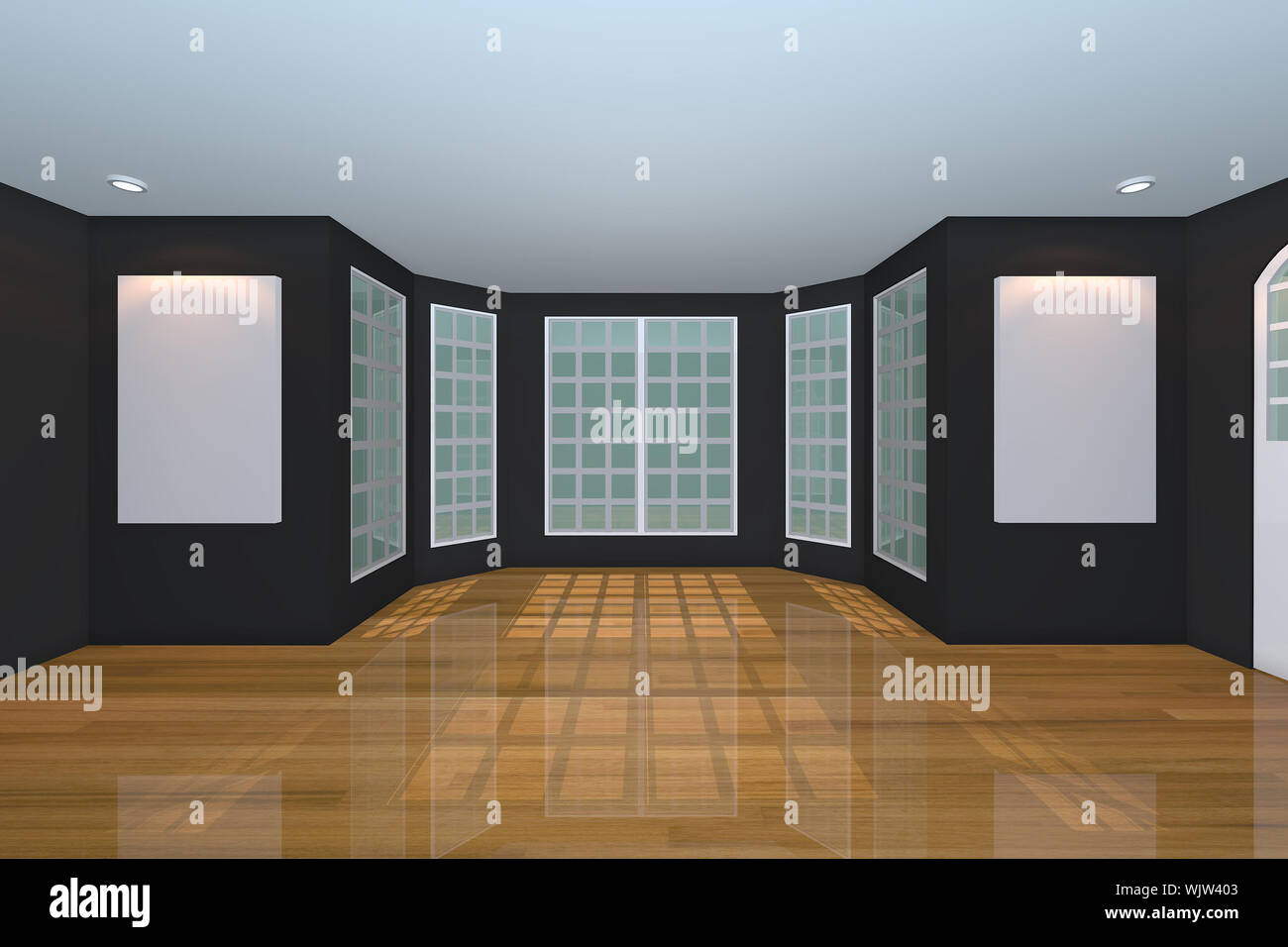 Home Interior Rendering With Empty Room Color Black Wall And
