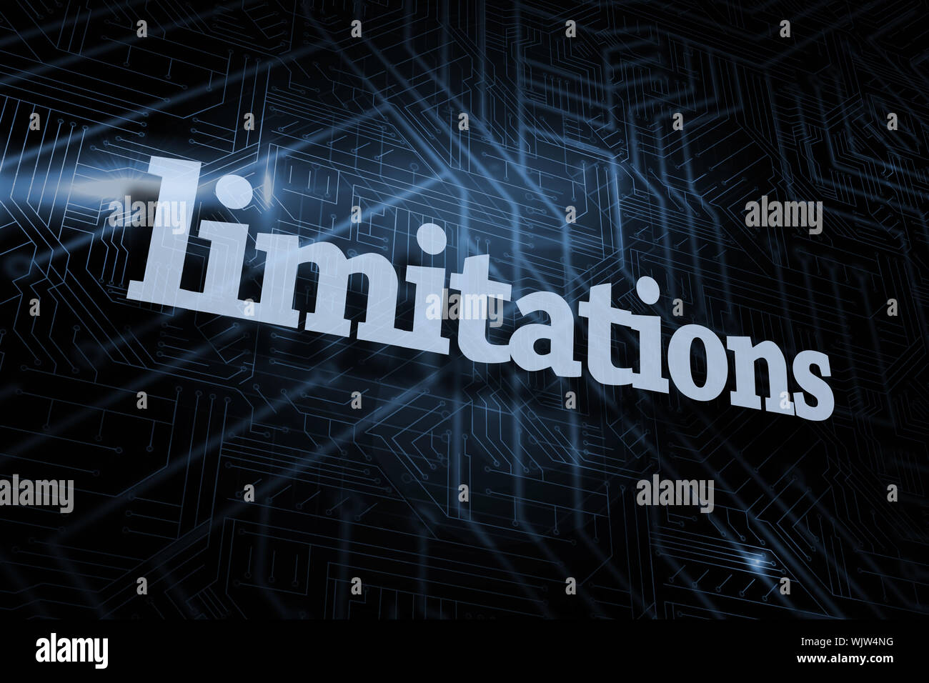 The word limitations against futuristic black and blue background Stock Photo