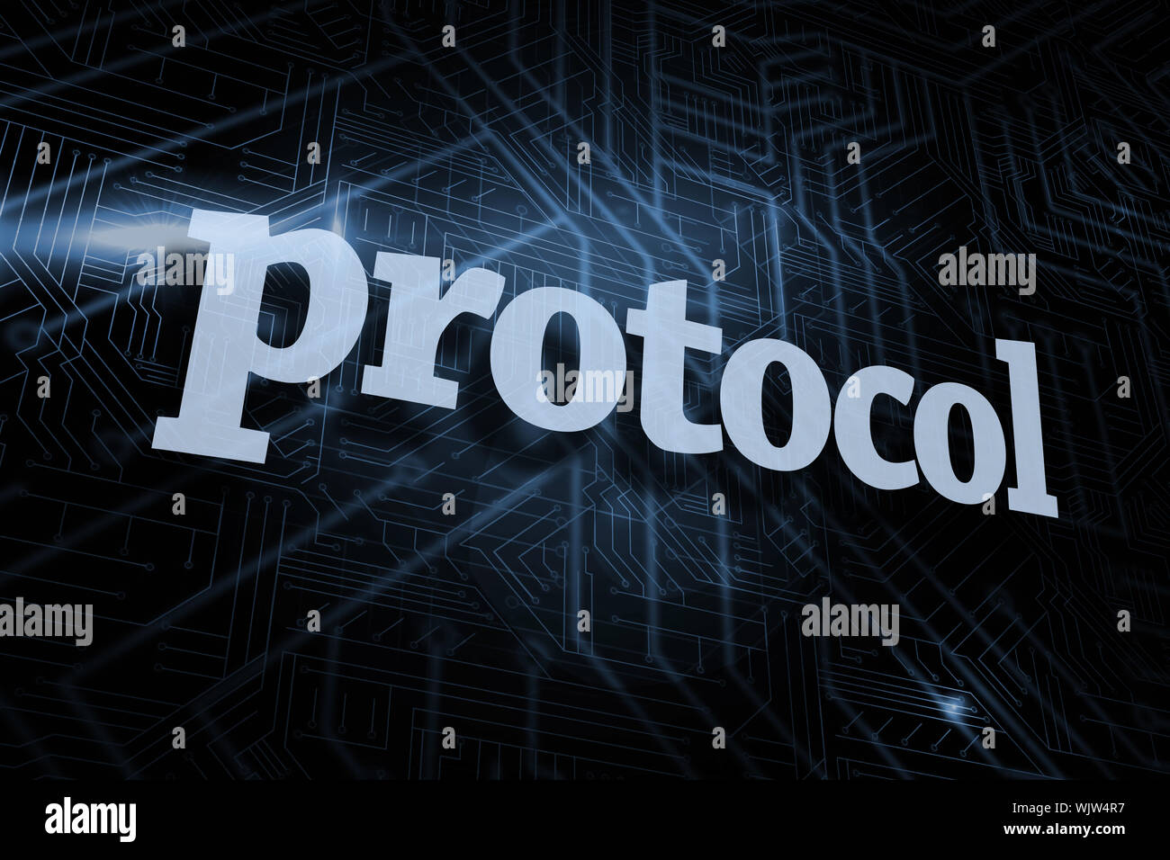 The word protocol against futuristic black and blue background Stock ...
