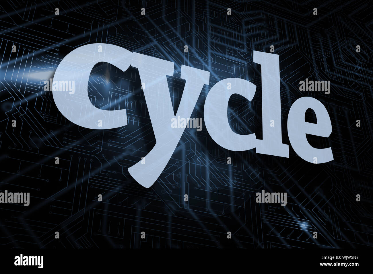 The word cycle against futuristic black and blue background Stock Photo