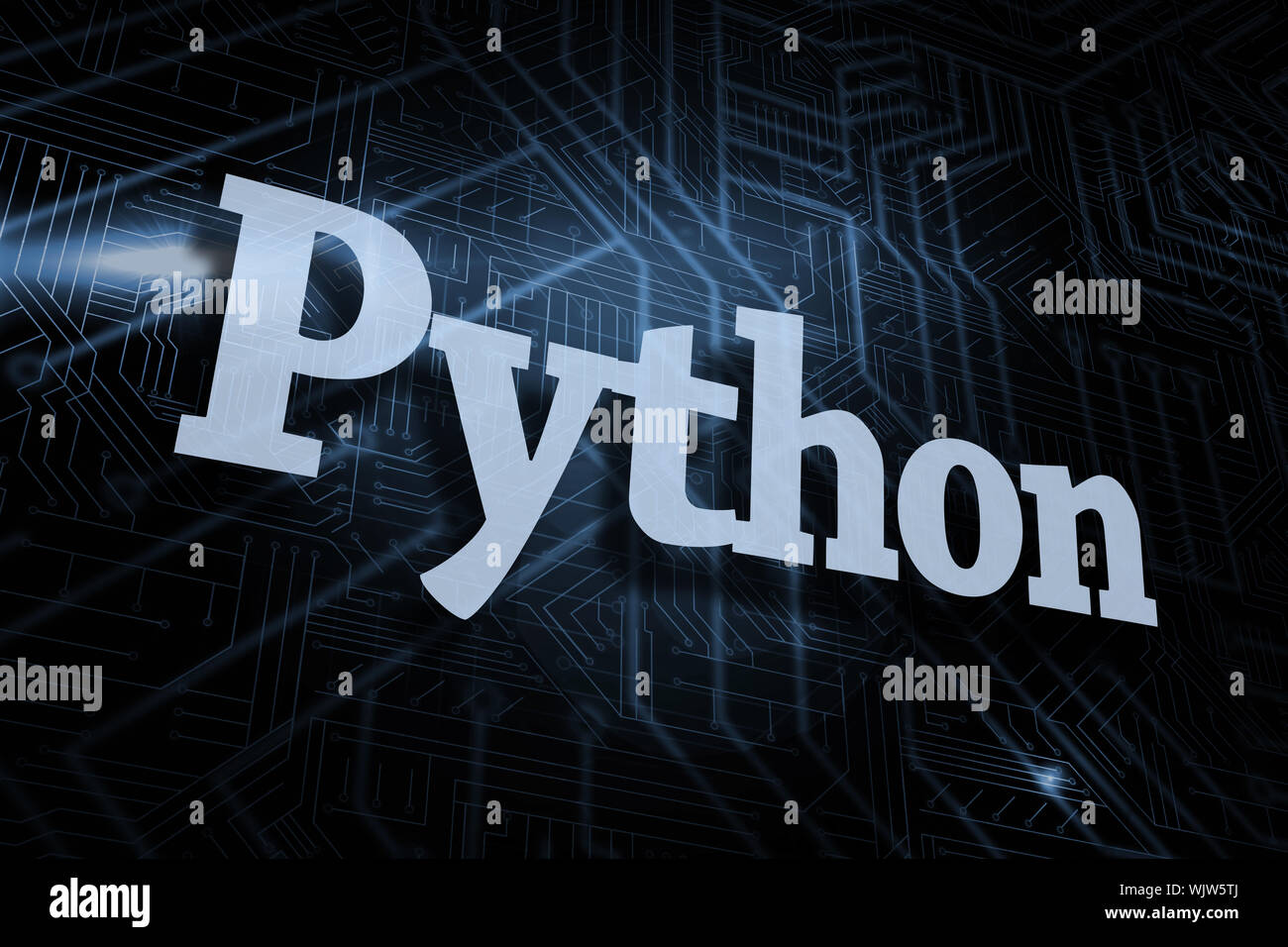 The word python against futuristic black and blue background Stock ...