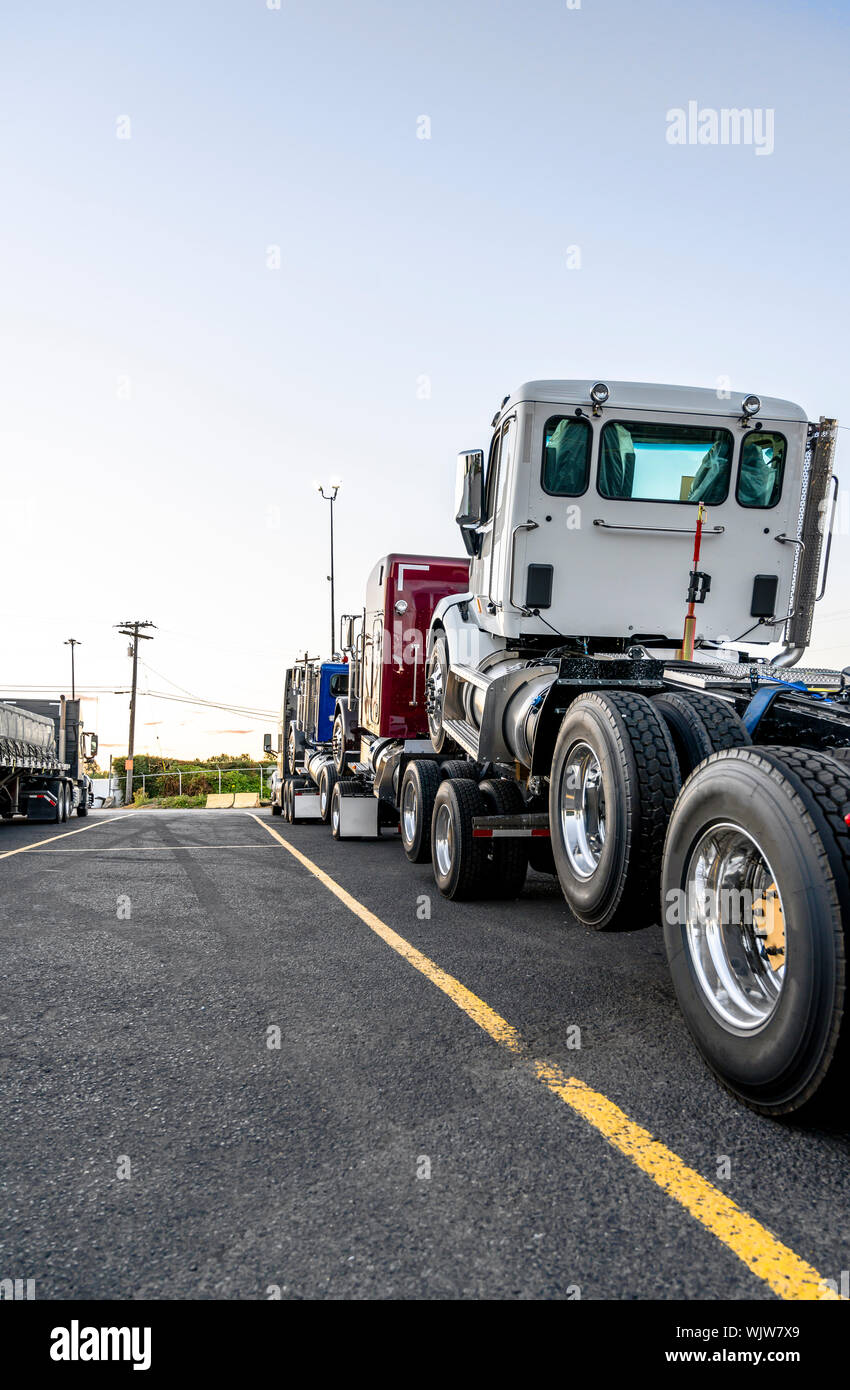 Big rig black powerful semi truck transports new semi trucks tractors