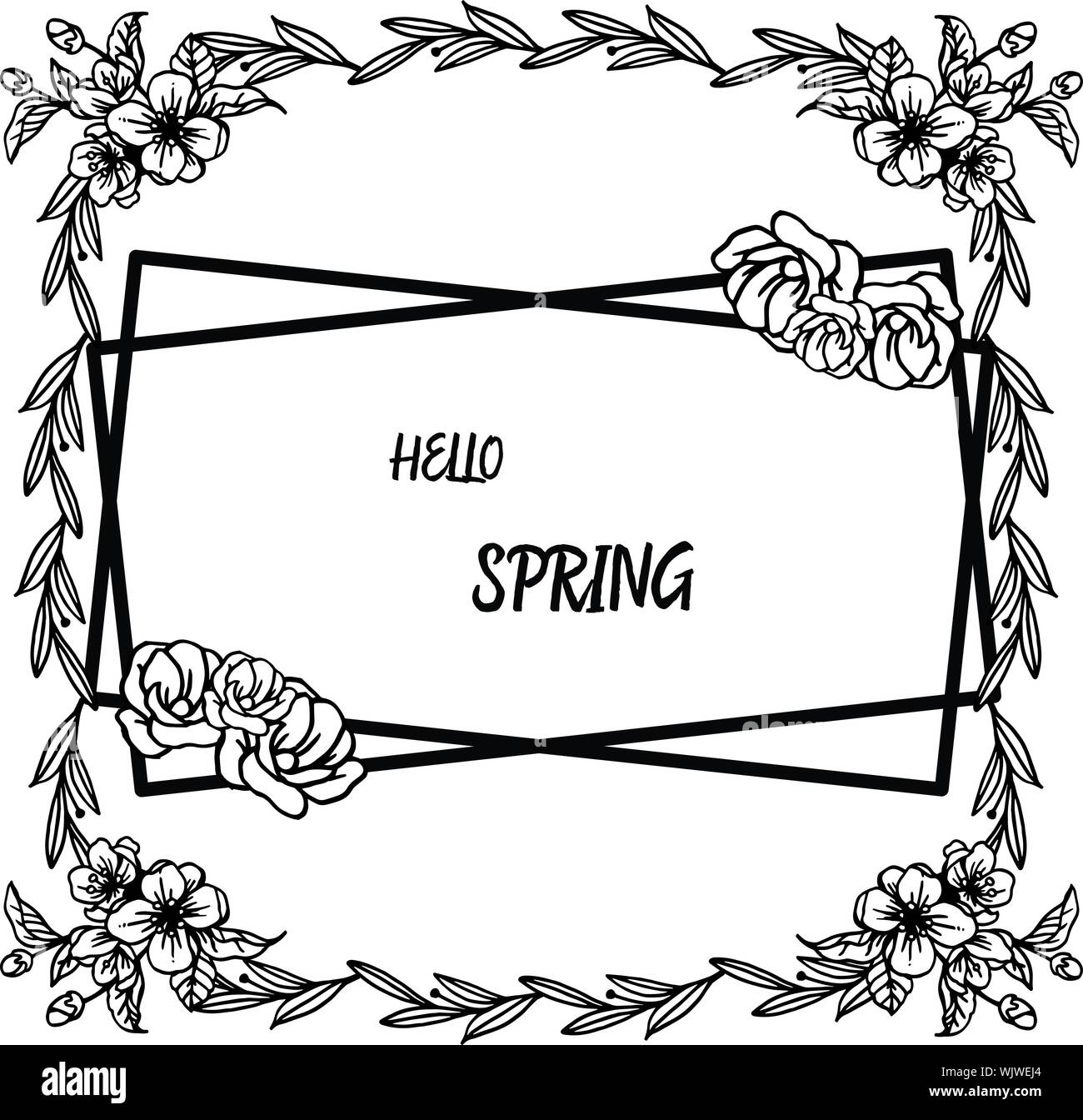 Greeting card hello spring with modern realistic flower frame. Vector ...