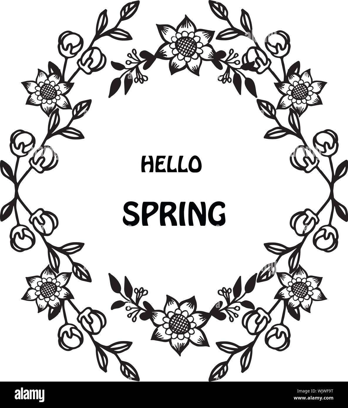 Greeting card hello spring with modern realistic flower frame. Vector ...