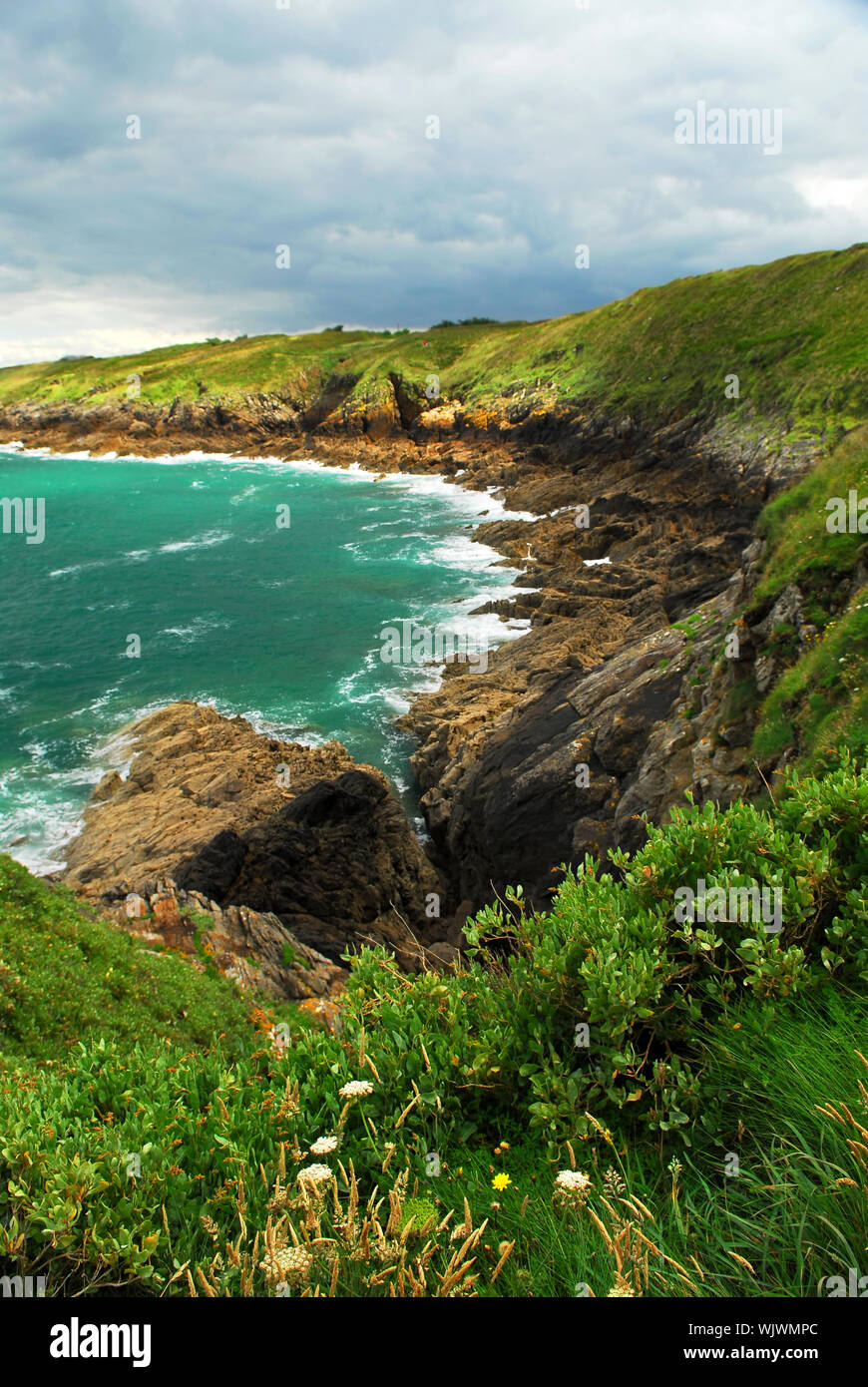 Rugged beauty of rocky Atlantic ocean coast in Brittany, France Stock ...