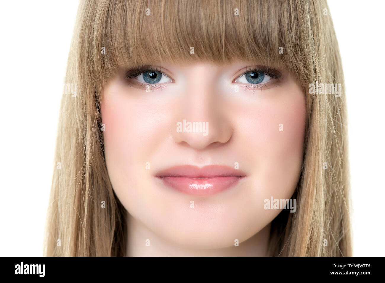 Face of blond woman with blue eyes isolated on white background Stock ...