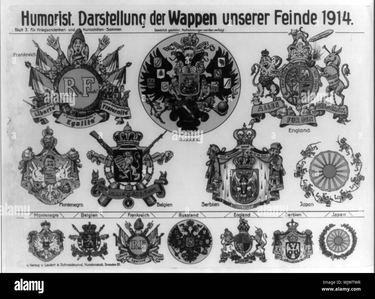 Humorist - Darstellung de Wappen unserer Feinde 1914 Stock Photo