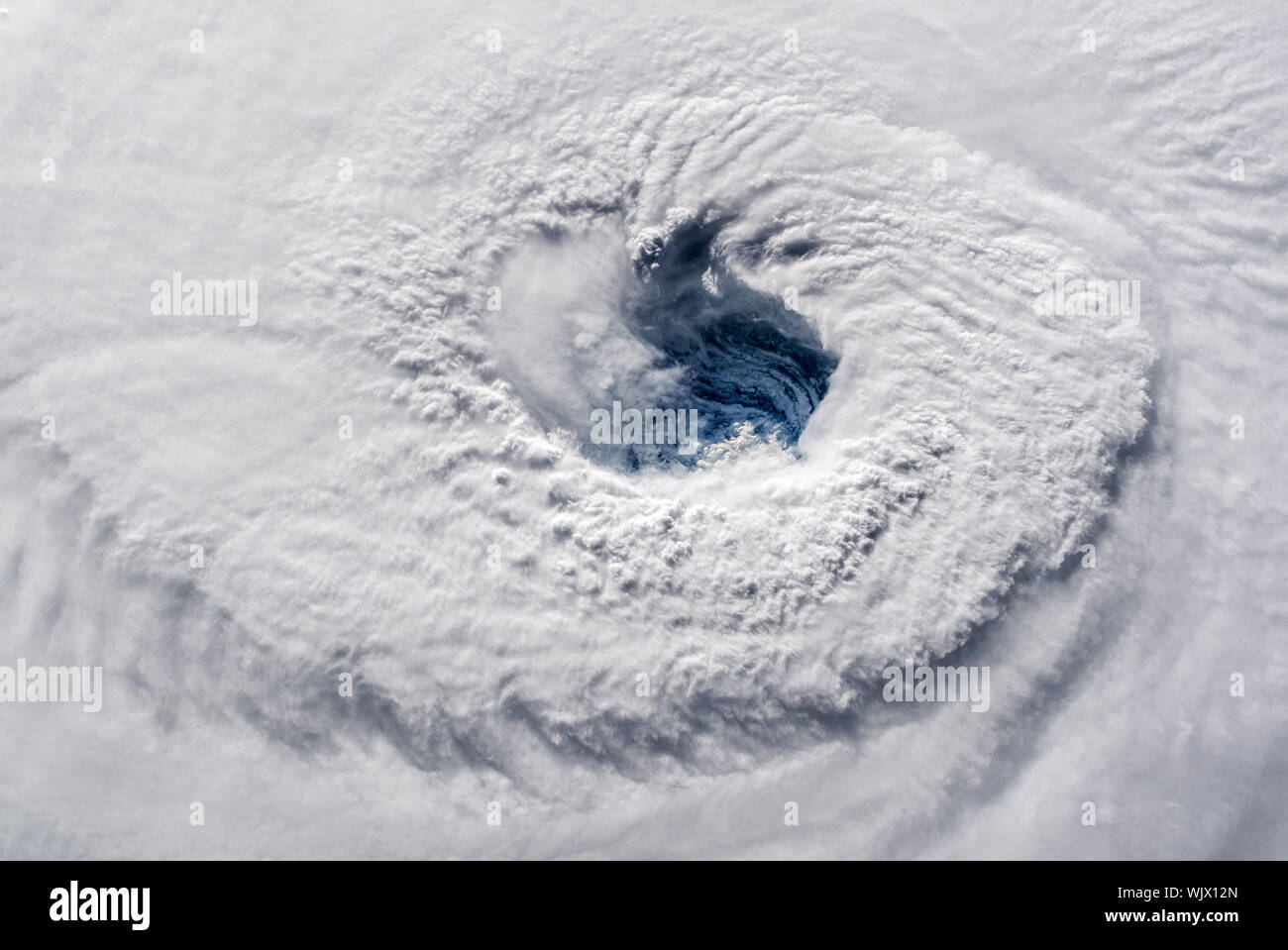 NASA International Space Station (ISS) view of the eye of Hurricane Florence photographed by astronaut Alex Gerst on September 12, 2018. Stock Photo