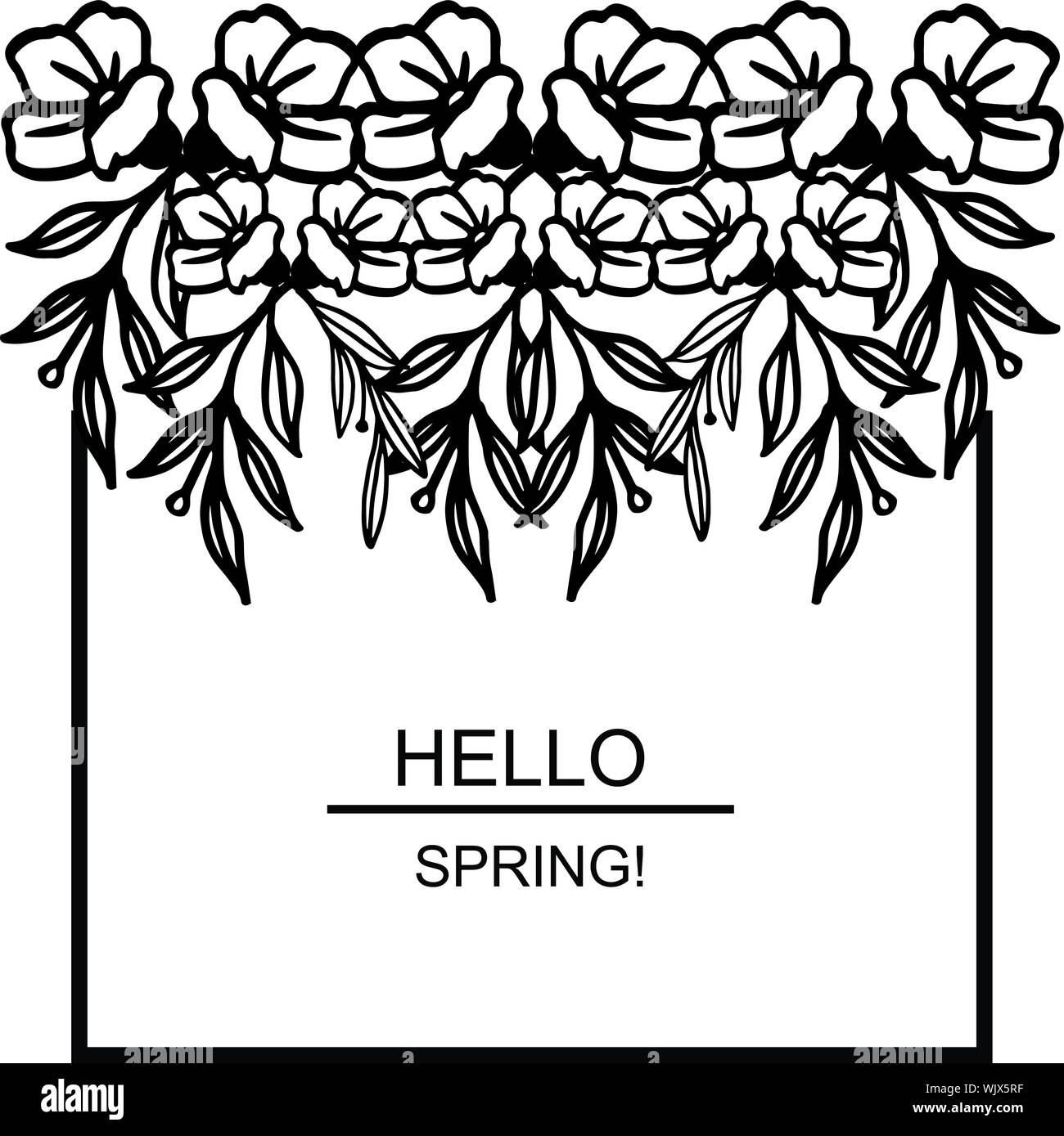 Text of hello spring background with beautiful leaf flower frame ...