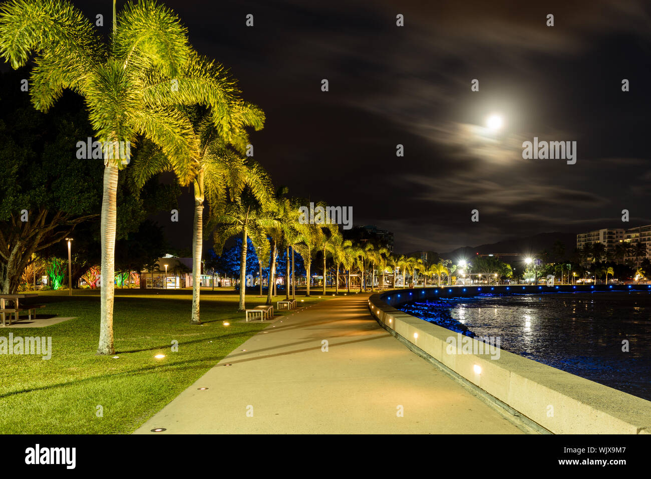 Cairns, Queensland, Australia. Before dawn on the Esplanade in Cairns in tropical Far North Queensland Stock Photo