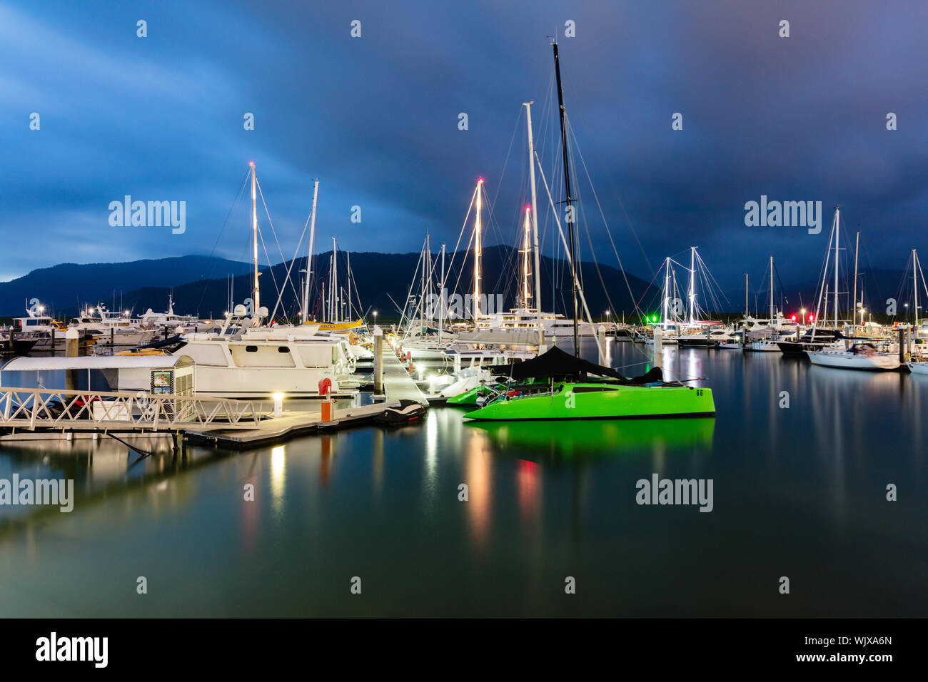Cairns, Queensland, Australia. Before dawn at the marina in Trinity Bay in Cairns in tropical Far North Queensland Stock Photo