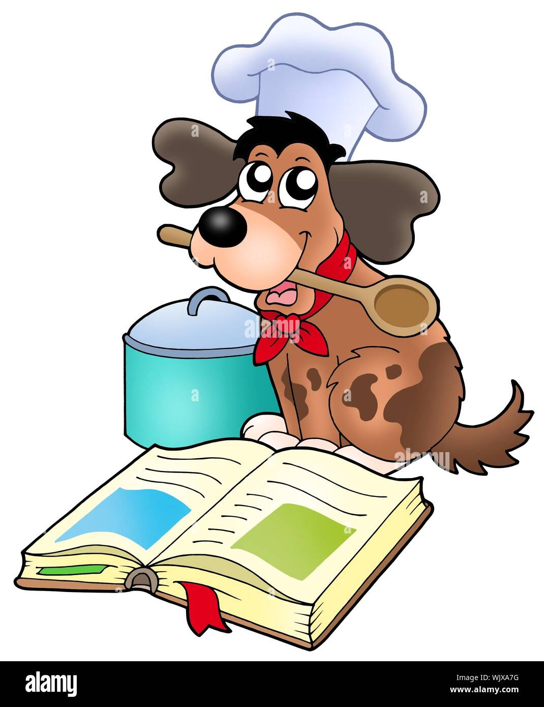 Cartoon dog chef with recipe book color illustration Stock Photo Alamy