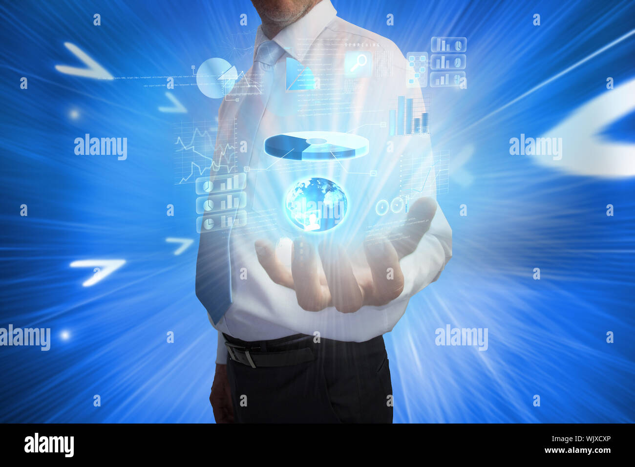 Digital composite of businessman presenting interface Stock Photo