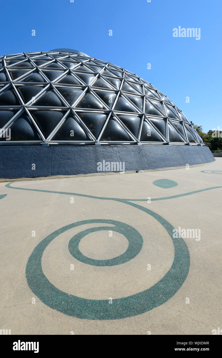 Vertical view of the Tropical Display Dome with decorative spirals, Mt