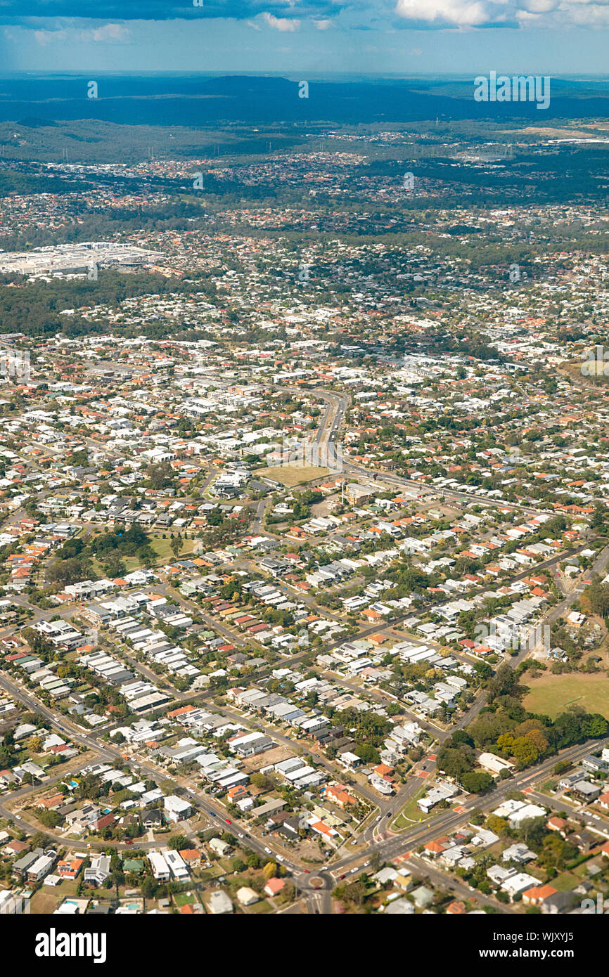 Aerial view of the suburbs of the city of Brisbane, Queensland, QLD, Australia Stock Photo