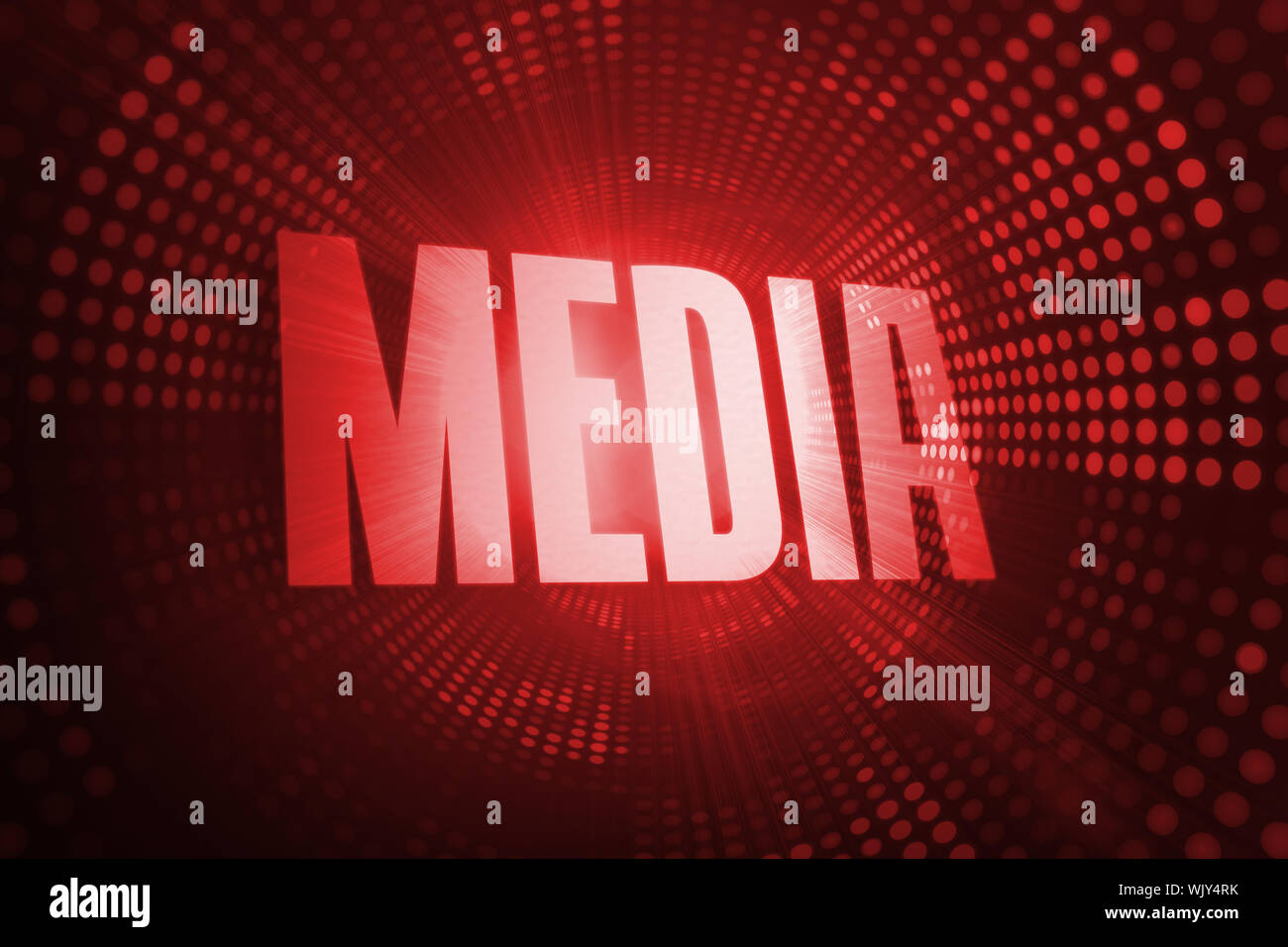 The word media against red pixel spiral Stock Photo